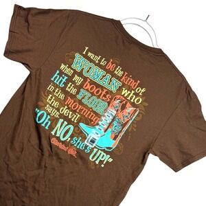 Cherished Girl Brown Cotton T Shirt Western Boots Graphic Tee Shirt Size SM